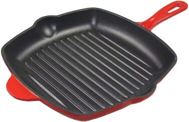 Сковорода-гриль квадратна La Cuisine 25 см з емальованого чавуну, червона емаль зовні, чорна емаль всередині