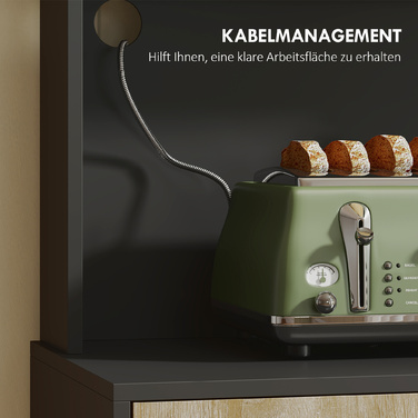 HOMCOM Кухонна шафа з робочою поверхнею та отвором для кабелів, сучасна кухонна комода з висувною шухлядою, 3 відкриті полиці, натуральне дерево, чорний