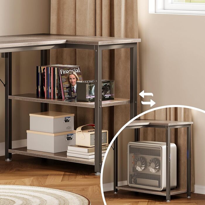 Комп'ютерний стіл Coleshome для геймінгу, кутовий, з обертовим ящиком, 120x70 см (сірий)