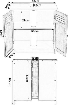 Тумба під умивальник EUGAD 60x30x60 см, білий/натуральний, 2 двері