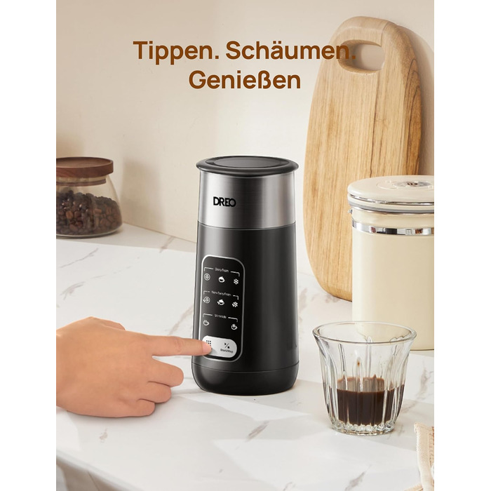 Електричний спінювач молока Dreo 8-в-1 для лате-арту, 270 мл, з підігрівом, LED, чорний