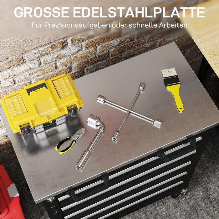 Шафа для інструментів з 5 висувними ящиками, колісна інструментарна скринька, інструментальний візок зі сталі, сріблясто-чорний