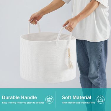 Плетіний кошик для білизни Youdenova 65L - великий кошик для зберігання, плетений кошик для ковдр, іграшок, дитячої кімнати, вітальні