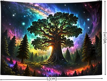 Гобелен з ультрафіолетовим випромінюванням Arsey Blacklight Forest Trippy, галактика Tree Stars, XXL 300x180см, різнокольоровий