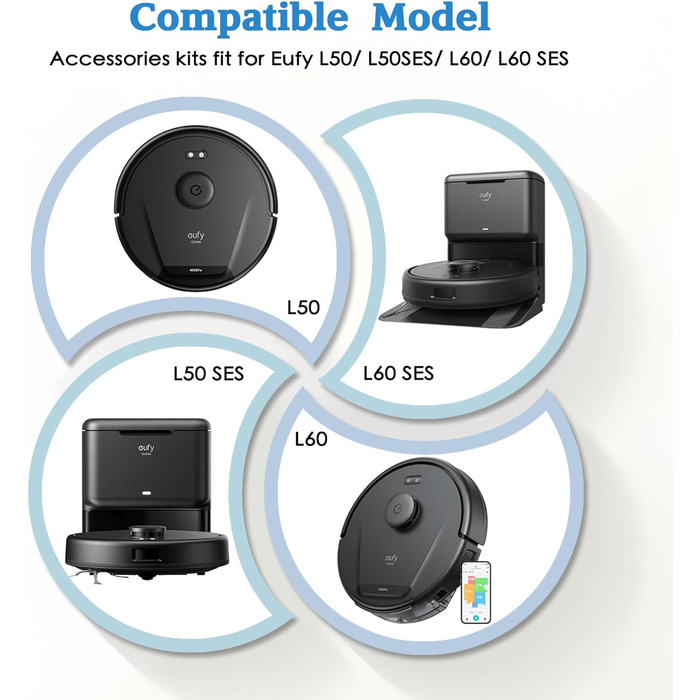 Запасних частин для робота-пилососа Eufy L60 / L60 SES / L50 SES, запасний набір аксесуарів з 2 основною щіткою, 8 бічними щітками, 8 фільтрами (з губкою), 1 щітка для чищення, 1 викрутка, 20 шт.