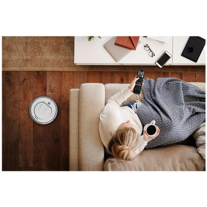 Робот-пилосос MEDION MD 19100 з базою та пультом дистанційного керування. Оптимізований для власників тварин та алергіків, ультратонкий, для твердих підлог та килимів, з функцією розпізнавання перешкод та сходинок