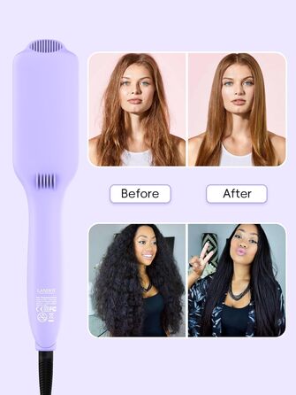Керамічний випрямляч LANDOT Brush Електрична щітка для випрямлення волосся з технологією керамічного нагріву та іонізатором - Rapid Heating Rose Gold (фіолетова щітка для випрямлення)