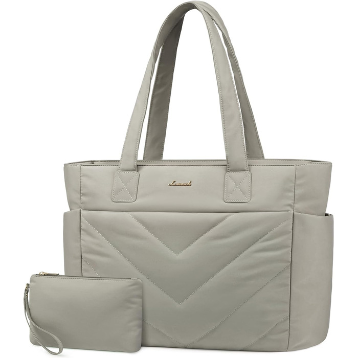 Сумка для ноутбука LOVEVOOK 15.6 дюймів, жіноча, shopper, велика, для роботи, навчання, універсальна, сіра, зелена