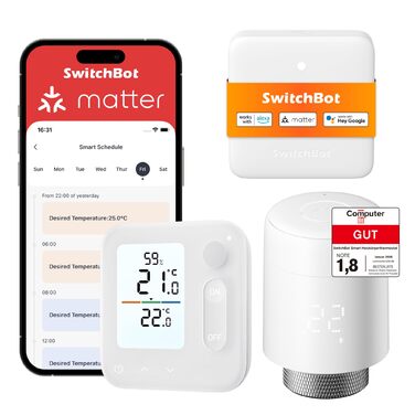 SwitchBot Smart Термостат на радіатор Bluetooth з керуванням через додаток, таймером, енергозбереженням, сумісний з Alexa, Apple Home та Home Assistant (потрібен Hub) - Matter Combo