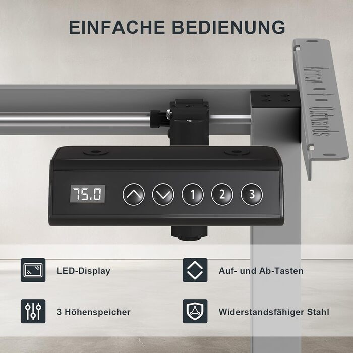 Електричний регульований стіл Flamaker: телескопічна стійка, пам'ять, сірий колір