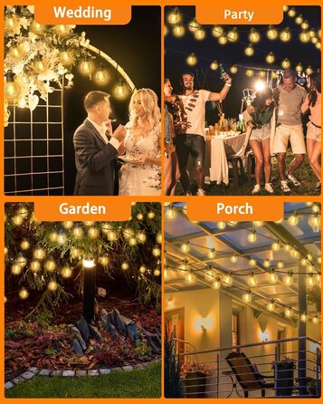LED гірлянда для зовнішнього використання, G40 лампочки, ABS пластик, сонячна, вологостійка, для романтичного декору саду та балкону (24V, 20M, 33 лампочки)