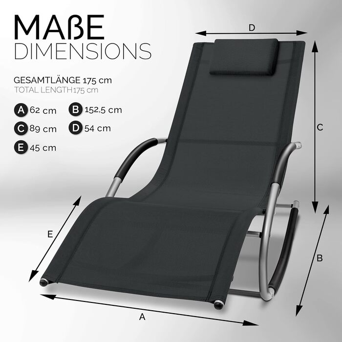 Relaxliege Tillvex: Лежак для саду | Лежак для відпочинку | Атмосферний лежак для саду, 150 кг, дихаючий (Антрацит/Сірий)