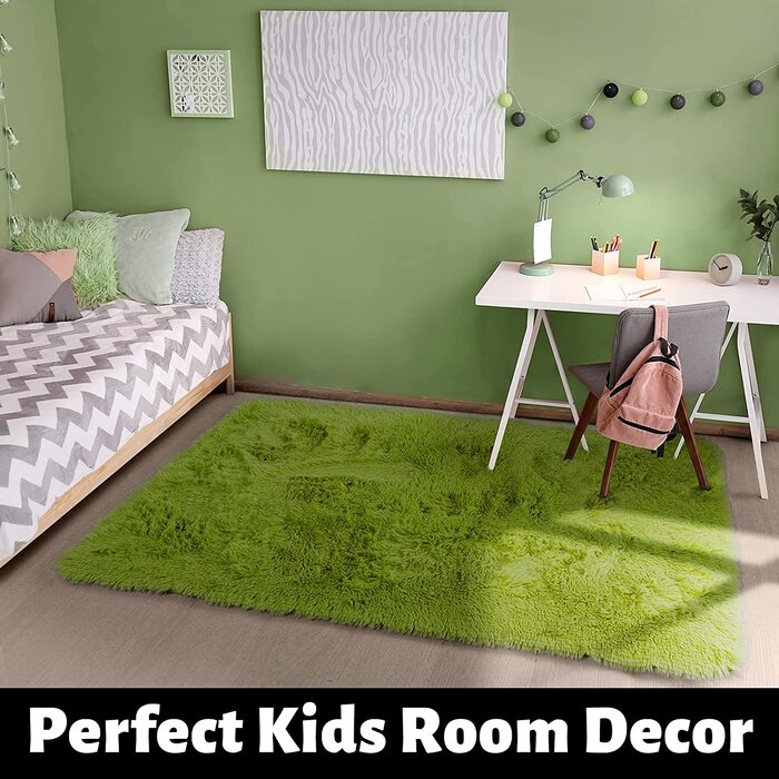 М'який килим для спальні, пухнаста вітальня, дитяча кімната, плюшевий килим, сірий килим, прямокутна форма, симпатична прикраса для кімнати, дитяча трав'янисто-Зелена (5x8 футів, трав'янисто-Зелена)