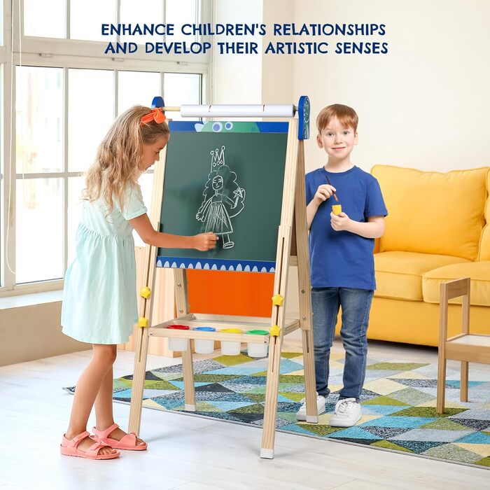 Дитяча мольберт Kinder 3-в-1 з магнітною дошкою, для малювання, висотою регулюється, блакитний, подарунок для дітей