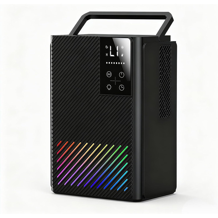 Електричний осушувач повітря 2500 мл з автоматичним вимкненням та системою відтавання, 7 кольорів підсвічування, тихий осушувач для дому, портативний, білий (чорний)