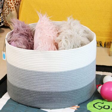 Кошик для зберігання Casaphoria з бавовняного шнура для вітальні, плетені кошики з ручками для ковдр, рушників та подушок, кошик для білизни, кремово-білий та коричневий (55,9 x 55,9 x 35,6 см, XXXL)