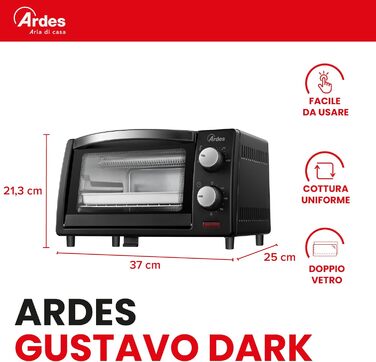 Електричний міні-пекар ARDES Magnus AR6226S: 25 л, 6 функцій, внутрішнє освітлення, таймер, аксесуари