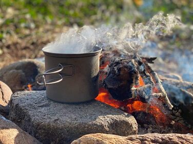 Набір посуду iBasingo з титану (2 шт.): каструля 1000мл, сковорода 500мл для кемпінгу та відпочинку на природі