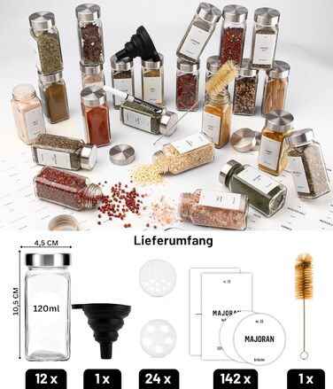 Набір скляних банок для спецій Deco haus® (12 шт.) - організоване зберігання спецій