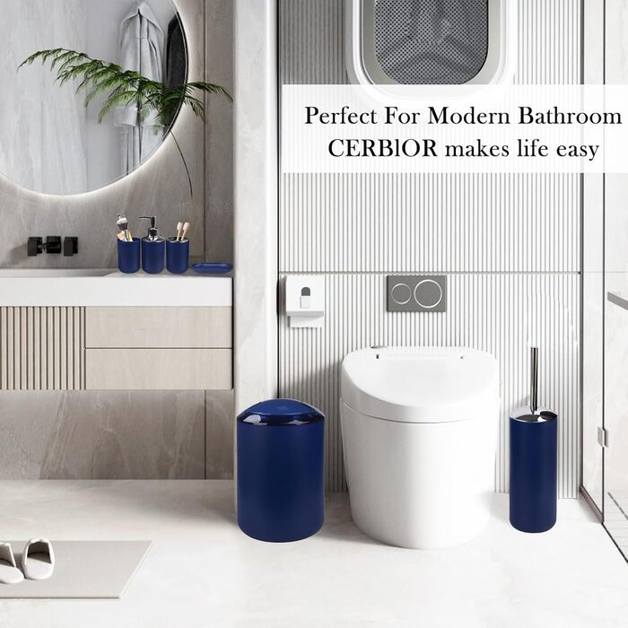 CERBIOR Набір аксесуарів для ванної кімнати, 6 шт. (Морська блакить): мильниця, тримач для зубних щіток, стаканчик для щіток, мильниця для раковини. Ідеальний подарунок на новосілля.