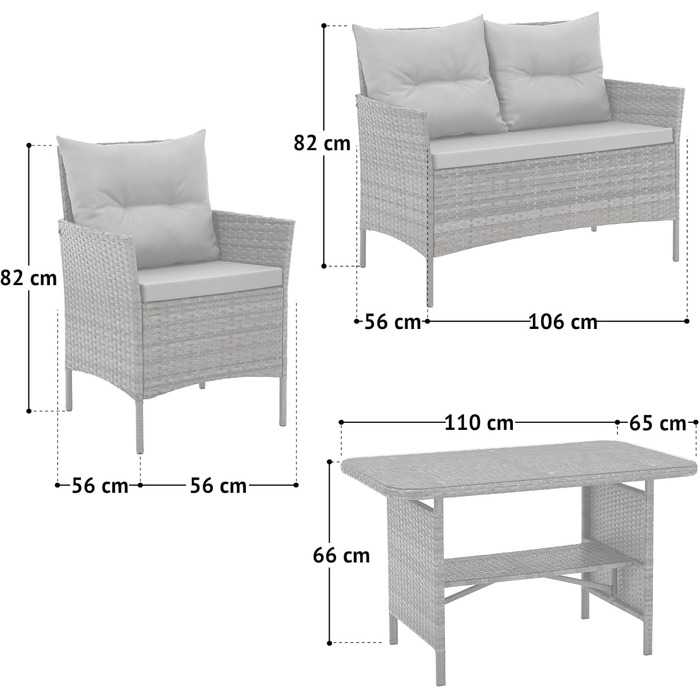 Садовий набір SVITA Dallas з поліротангу 4 предмети: 2 крісла, диван на 2 місця, стіл - Сірий