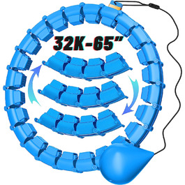 Дюймові 32-вузлові розумні обручі hullahub великого розміру, XXL, з кульковими шинами, для дорослих, для схуднення, знімні, розумні безшумні обручі для жінок ,для схуднення (HC-2-BLUE), 65-