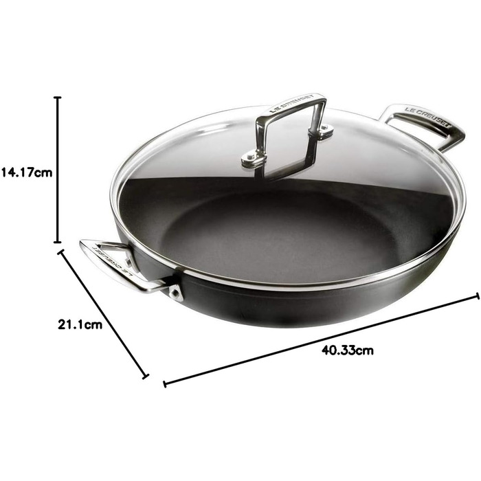 Пан з антипригарним покриттям Le Creuset, Ø 30 см, з кришкою, для всіх типів плит (в т.ч. індукційних), алюміній, сірий/срібний