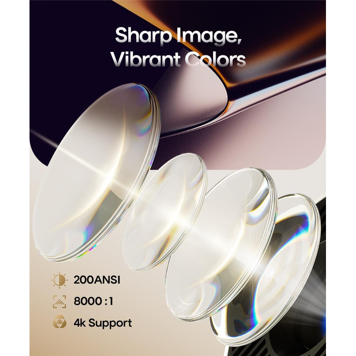 Портативний проєктор Mini Beamer 4K з Android 11: Smart, електричний фокус, WiFi 6, BT 5.0, Full HD 1080P, 260ANSI, корекція трапеції, 5W динамік (сірий)