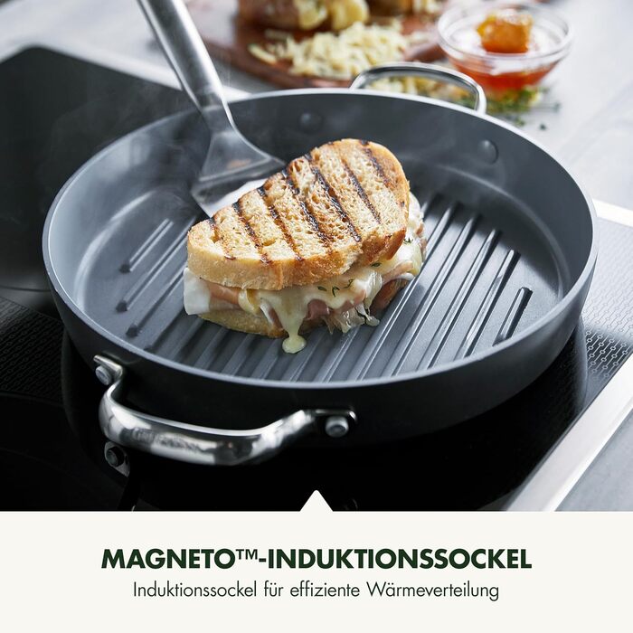 GreenPan Valencia Pro квадратна сковорода-гриль з антипригарним покриттям Harteloxierte, 28 см, індукція, для посудомийної машини, для духовки, сіра, без PFAS