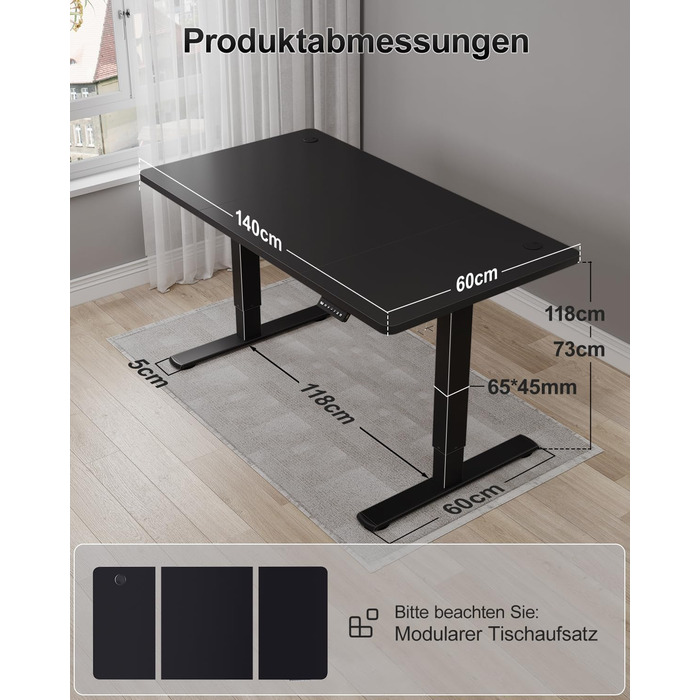 Електричний дитячий стіл Airfish, 80x60 см, регулювання висоти, пам'ять, для дому/офісу, стоячи/сидячи (чорний)