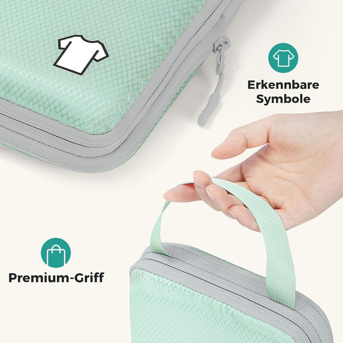 Набір органайзерів для подорожей у валізу з компресією, 8 водонепроникних пакувальних кубів для ручної поклажі та рюкзака, зелений колір