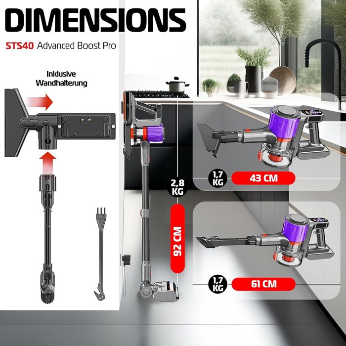 Бездротовий акумуляторний пилосос KESSER® з LED дисплеєм, до 60 хв роботи, тихий, без мішка, з антизаплутуючою насадкою, HEPA фільтром, аромакапсулою (чорний/сірий)