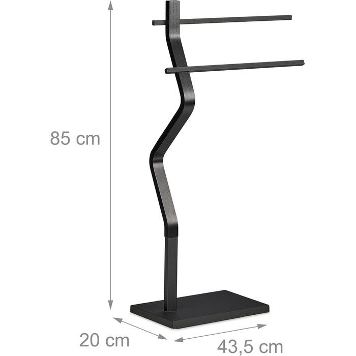 Вішалка для рушників Relaxdays, 2 металеві стрижні, сталь і МДФ, 85x43.5x20 см, чорний