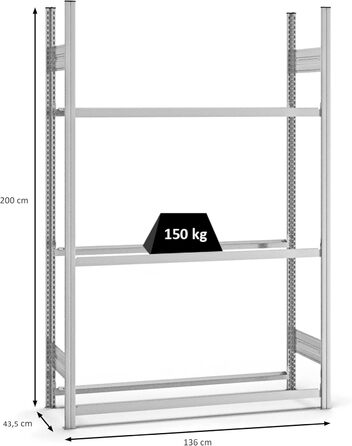 Регулятор для шин PROREGAL | Базовий стелаж | 200x100x40 см | 3 полиці | Максимальне навантаження 150 кг | Оцинкований | Стійка для шин у гараж | Базовий стелаж 200x130x40 см