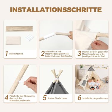 Kinder Tipi Zelt - класичне індіанське намет для дітей, бавовняний намет для дівчаток та хлопчиків з сумкою, складане ігрове будиночок для дому та на вулицю