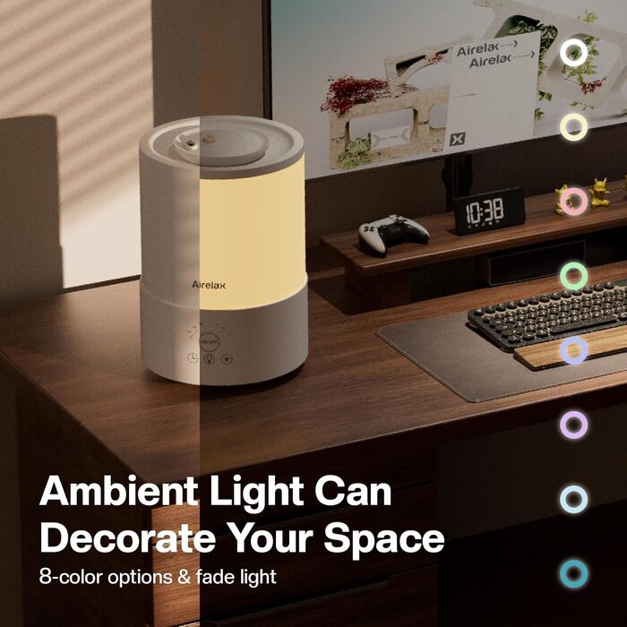 Зволожувач повітря Airelax 2.5л, Ультразвуковий, Зволожувач для спальні з подвійним розпиленням 360°, Тихий (23дБ), Аромадифузор з режимом сну, Автовимкнення