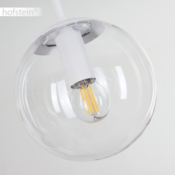 Підвісний світильник Mesas, підвісний світильник з металу/скла білого/прозорого кольору у вінтажному дизайні, підвісний світильник з плафонами зі справжнього скла (Ø 16 см), висота 149 см, 5 світильників, 5 x E14, без лампочки