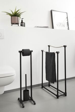Набір для стоячого унітазу WENKO Osuna - тримач для туалетної щітки, метал, 20,5 x 77 x 25 см, чорний