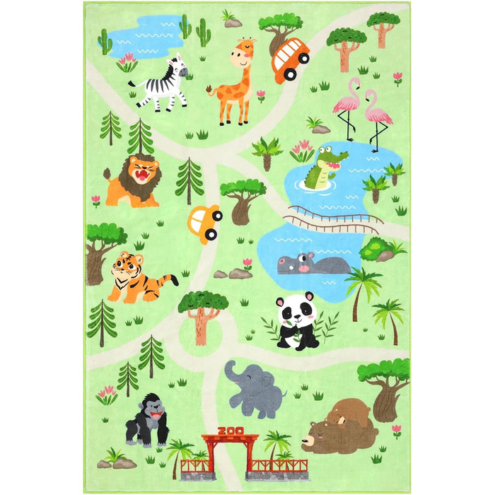 Товстий ігровий килимок Enyhom Zoo Animals, Нековзний, Можна прати, 100 x 150 см, Зелений