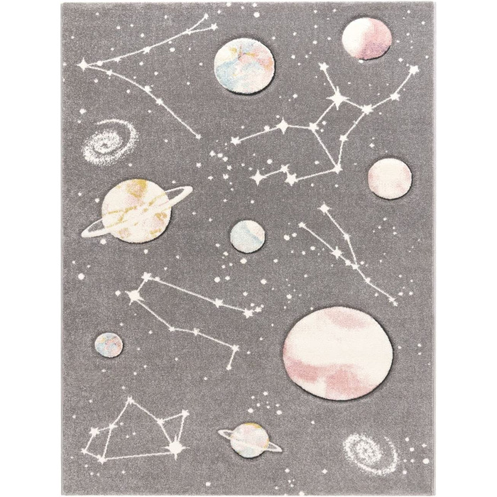 Домашній дитячий килимок TT, ігровий килимок з планетами і зірками, для дитячої кімнати сірого кольору, розмір (160x230 см)