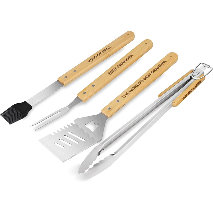 Набір барбекю Papa Geschenke: 4 шт. з нержавіючої сталі, аксесуари для гриля, подарунок для чоловіків, день народження, преміум-якість, набір інструментів для гриля в кейсі для саду та кемпінгу