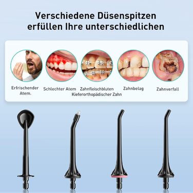 COSLUS Бездротовий електричний іригатор для порожнини рота: 4 режими, портативний, бак 300 мл, з очищувачем язика, для догляду за зубами та подорожей (світло-зелений/світло-чорний)