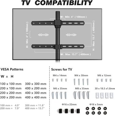 Підлогова підставка для телевізора RFIV для 32-65 дюймів LED LCD OLED телевізор, поворотна, регулюється по висоті, до 40 кг, чорна