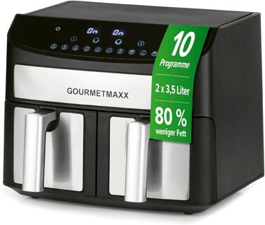 Двокамерна фритюрниця GOURMETmaxx 7 л, нержавіюча сталь/чорний, синхронізовані конфорки, 2400 Вт, 10 програм