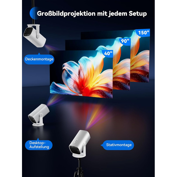 SOOMFON Mini Beamer 1080P: Портативний проєктор з Bluetooth, автотрапецеїдною корекцією та електричним фокусом. Сумісний з iPhone, Tablet, Laptop, TV Stick, HDMI, USB