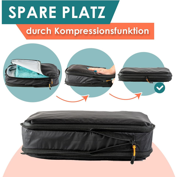 Набір компресійних органайзерів для одягу в подорожі Packing Cubes, 8 предметів, чорний — легкі сумки-пакувальники для рюкзака та валізи