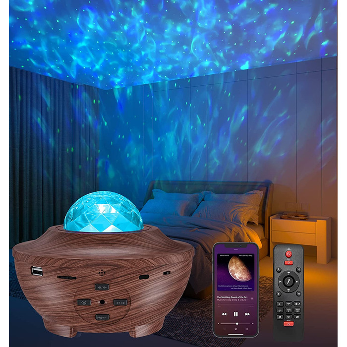 Світлодіодний проектор для зоряного неба, проектор для зірок Amouhom з дистанційним управлінням/Bluetooth 5.0/ 4 рівнів яскравості ігрові світильники для вечірки, спальні, ігрової кімнати ,спортивної кімнати (текстура дерева)