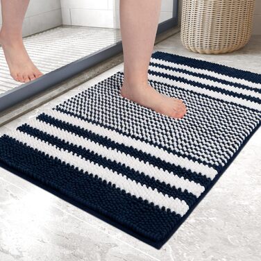 Килимок для ванної кімнати Biscpro Non-Slip Chenille, що миється, 40x60 см, темно-синій - м'який, вбираючий килимок для ванної