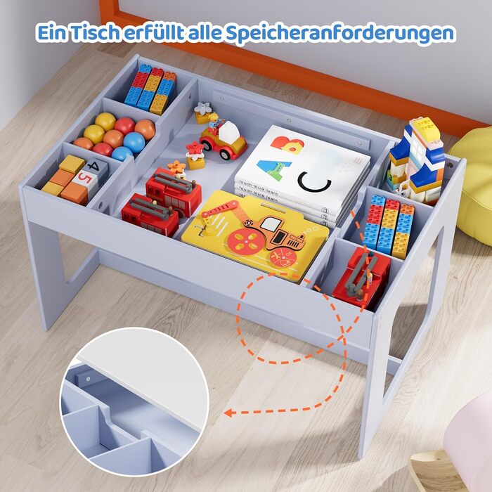 Дитячий стіл та комплект стільців Mamizо з місцем для зберігання, блакитний. Підходить для дитячої кімнати, школи, дитячого садка, від 3 років.