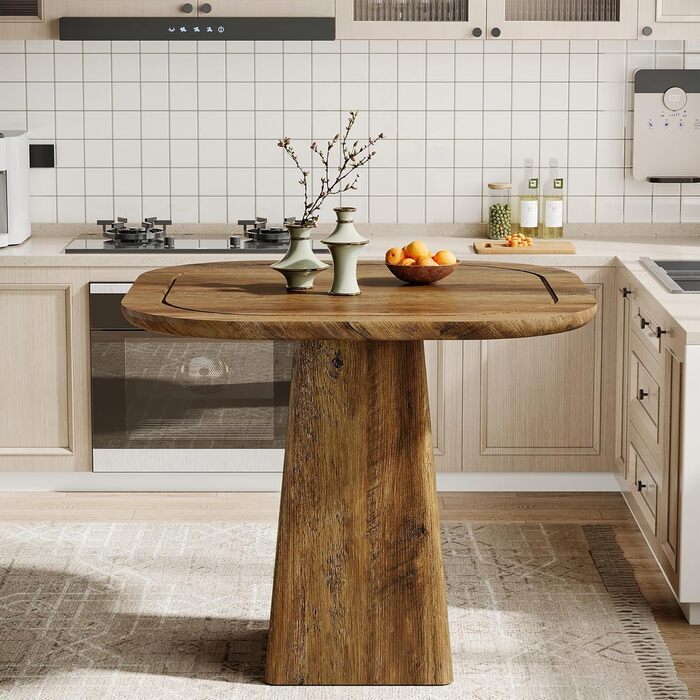 Столовий стіл Tribesigns на 4 особи, 80 см, квадратний, в стилі рустік для кухні, вітальні, їдальні (колір коричневий)